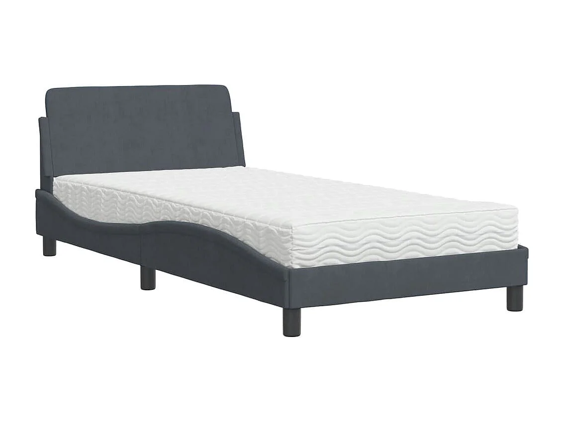 Cama com colchão Dover 100x200 cm veludo cinzento-escuro