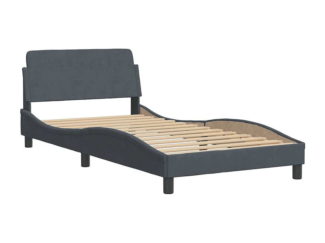 Cama com colchão Dover 100x200 cm veludo cinzento-escuro