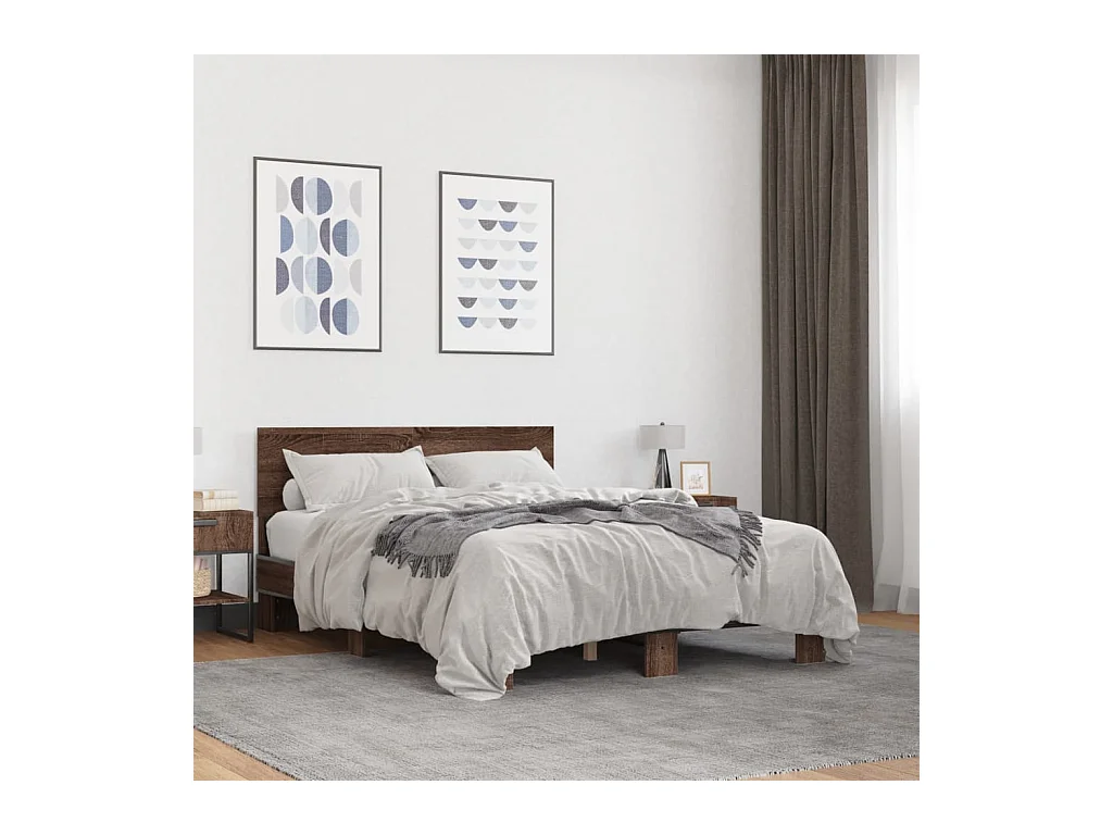 Bedframe bewerkt hout metaal bruin eikenkleur 120x190 cm