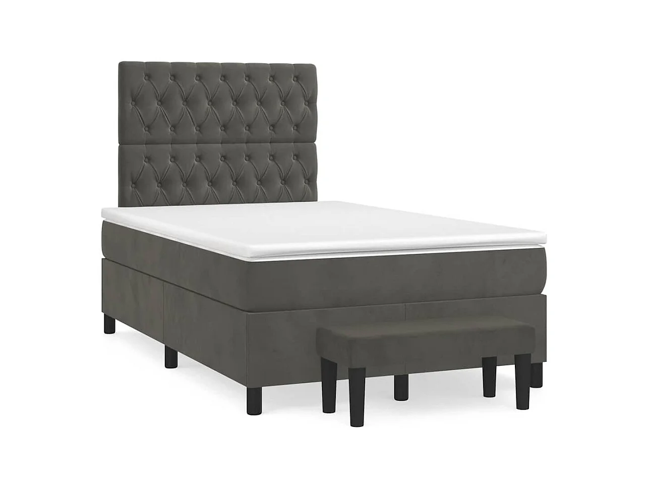 Sommier à lattes de lit et matelas gris foncé 120x190cm velours
