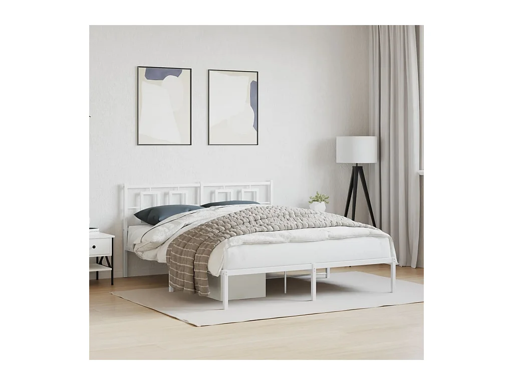 Bedframe met hoofdbord metaal wit 160x200 cm