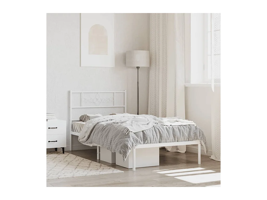 Cadre de lit métal sans matelas avec tête de lit blanc 90x200cm