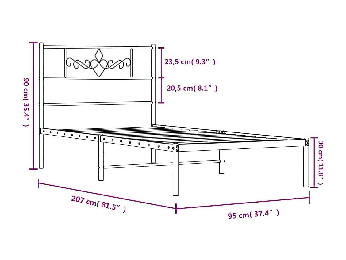 Cadre de lit métal sans matelas avec tête de lit blanc 90x200cm
