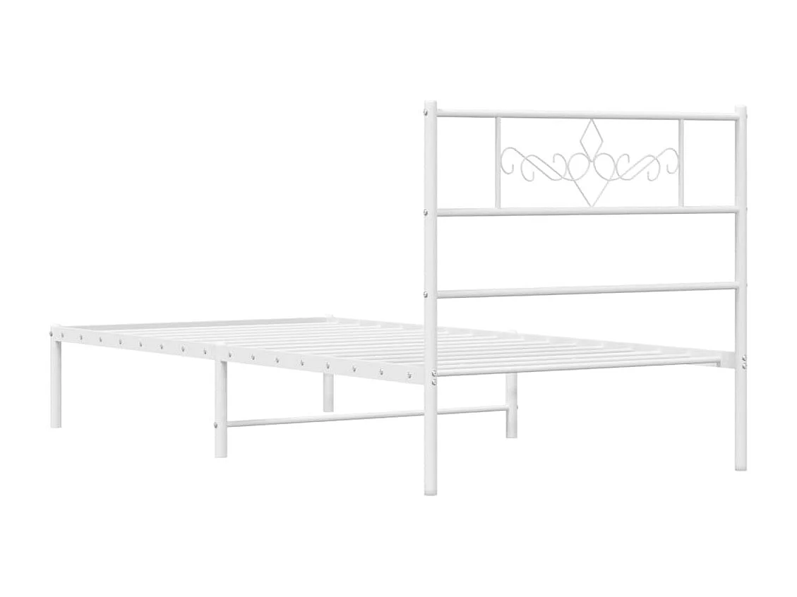 Cadre de lit métal sans matelas avec tête de lit blanc 90x200cm