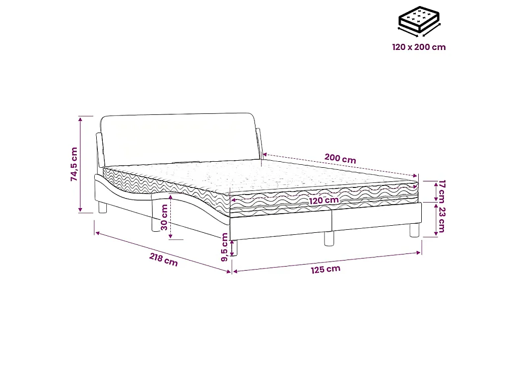 Cama con colchón Dover tela negro 120x200 cm