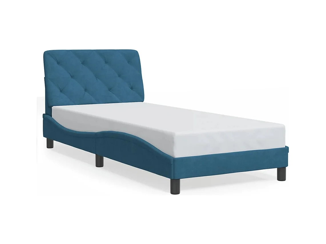 Lit avec matelas bleu 90x190 cm velours
