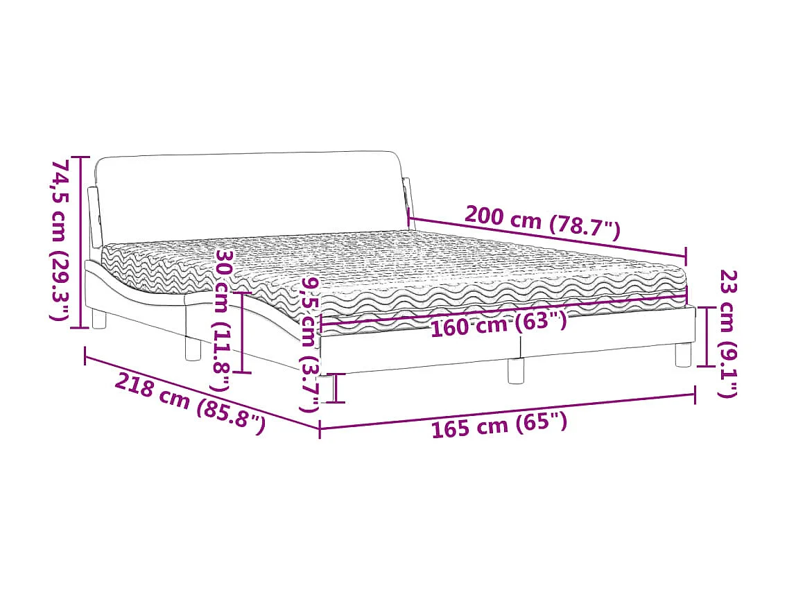 Lit avec matelas Dover taupe 160x200 cm tissu