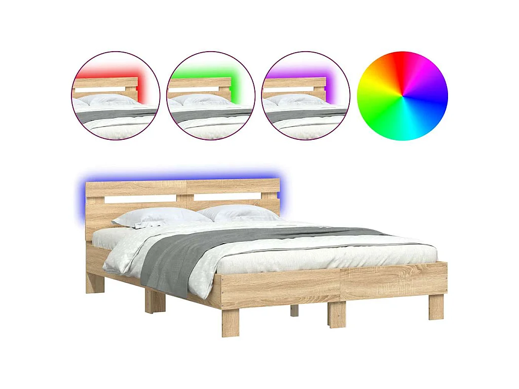Cadre de lit avec LED sans matelas chêne sonoma 120x190 cm
