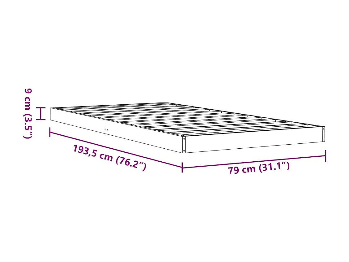 Cadre de lit sans matelas cire marron 75x190 cm bois pin massif