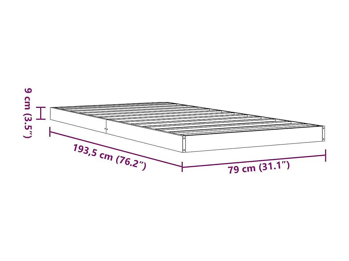 Bedframe massief grenenhout wasbruin 75x190 cm