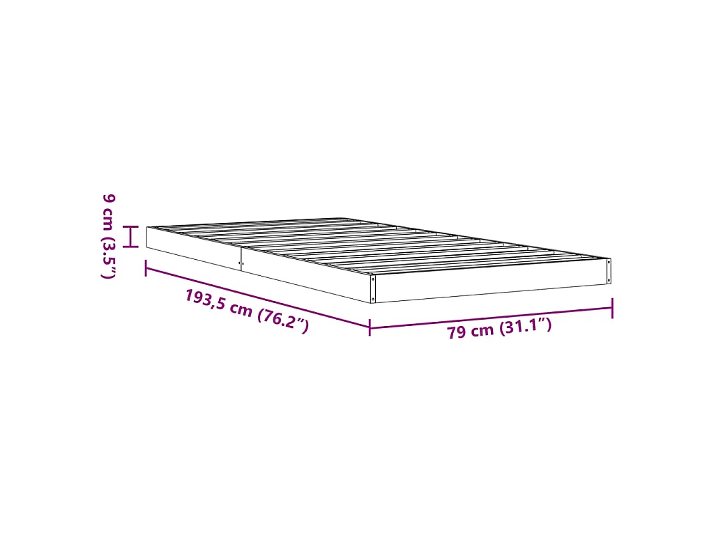 Cadre de lit sans matelas cire marron 75x190 cm bois pin massif