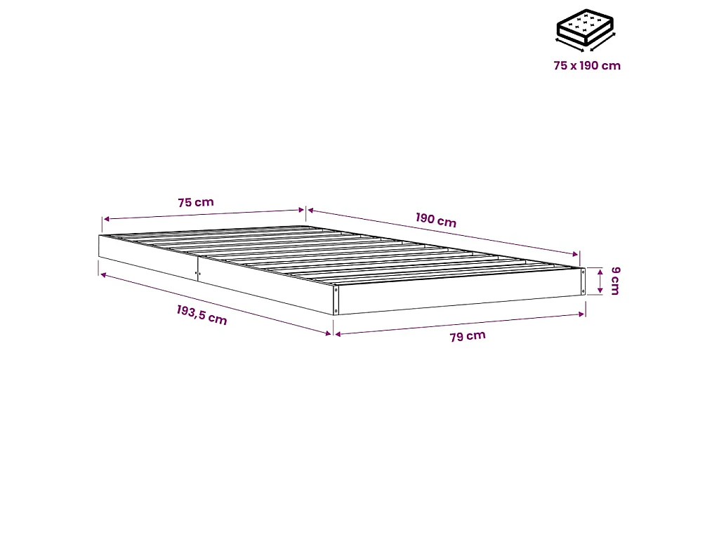 Cadre de lit sans matelas cire marron 75x190 cm bois pin massif