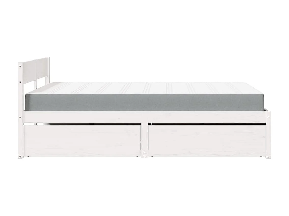 Lit avec tiroirs et matelas blanc 120x190 cm bois massif de pin