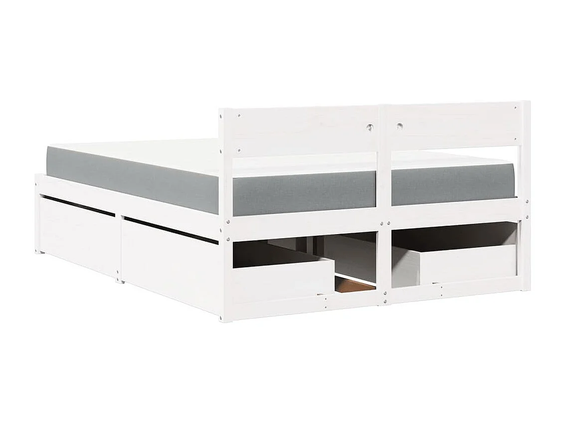 Lit avec tiroirs et matelas blanc 120x190 cm bois massif de pin