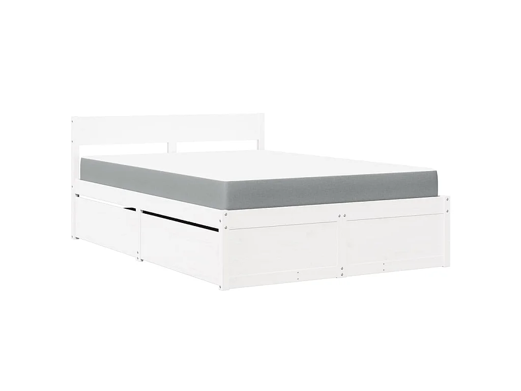 Letto Cassetti e Materasso Bianco 120x190cm Legno Massello Pino