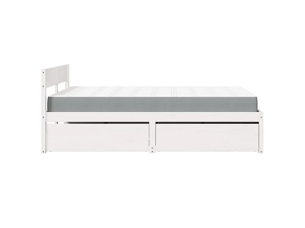 Letto Cassetti e Materasso Bianco 120x190cm Legno Massello Pino