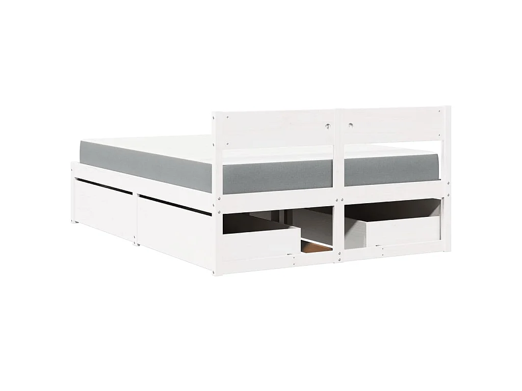 Letto Cassetti e Materasso Bianco 120x190cm Legno Massello Pino