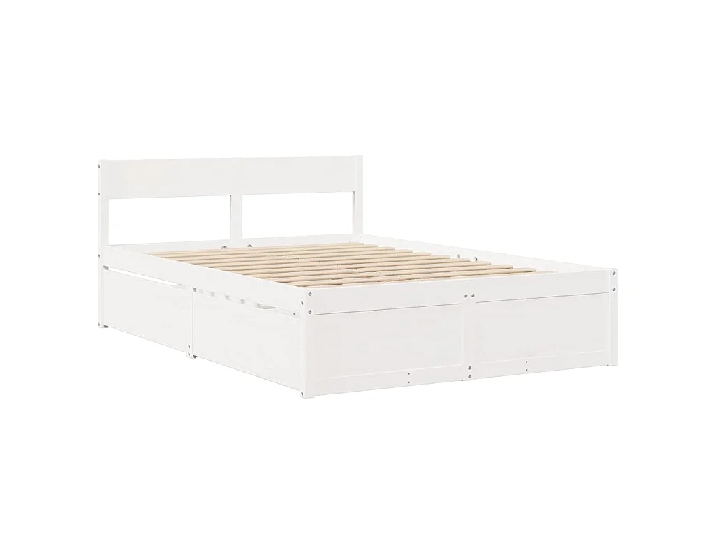 Letto Cassetti e Materasso Bianco 120x190cm Legno Massello Pino