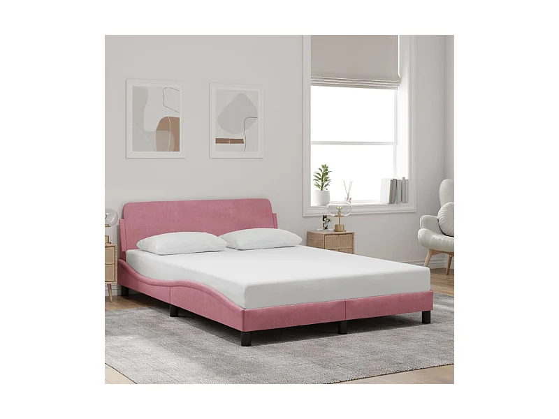 Cadre de lit avec tête de lit Dover rose 140x200cm velours