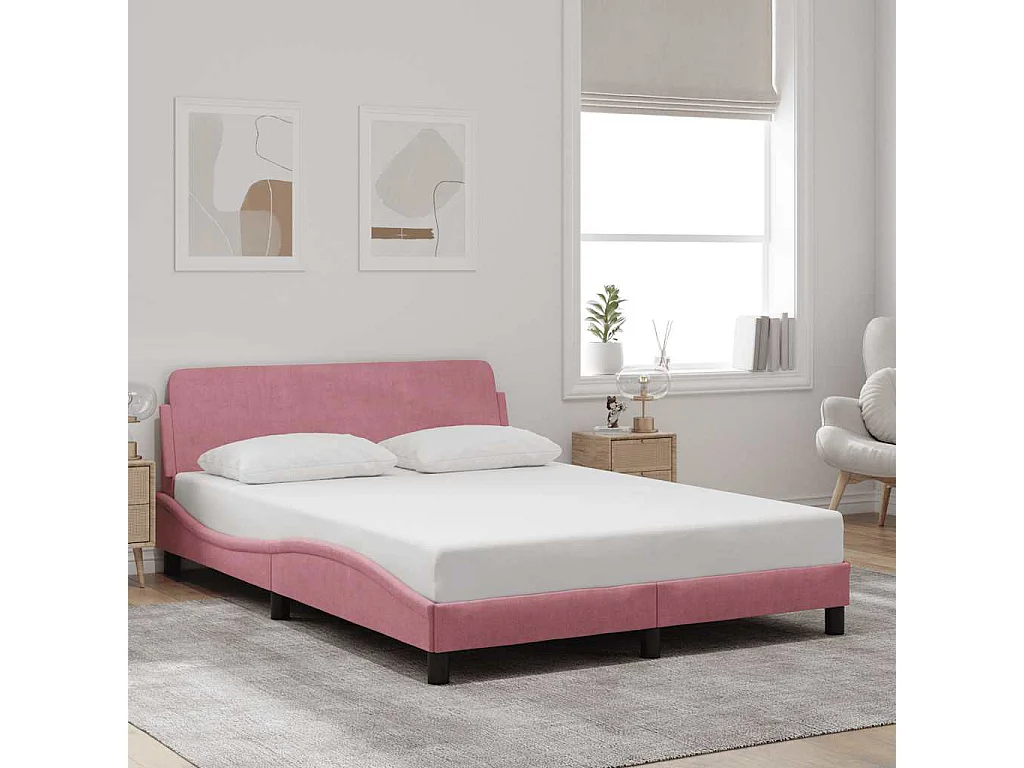 Cadre de lit avec tête de lit Dover rose 140x200cm velours
