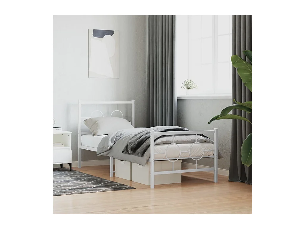 Cadre de lit métal sans matelas avec pied de lit blanc 80x200cm