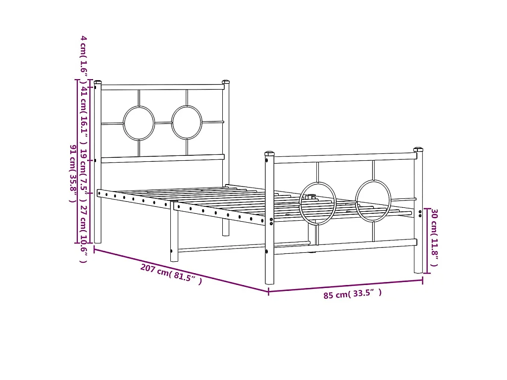 Bedframe met hoofd- en voeteneinde metaal wit 80x200 cm