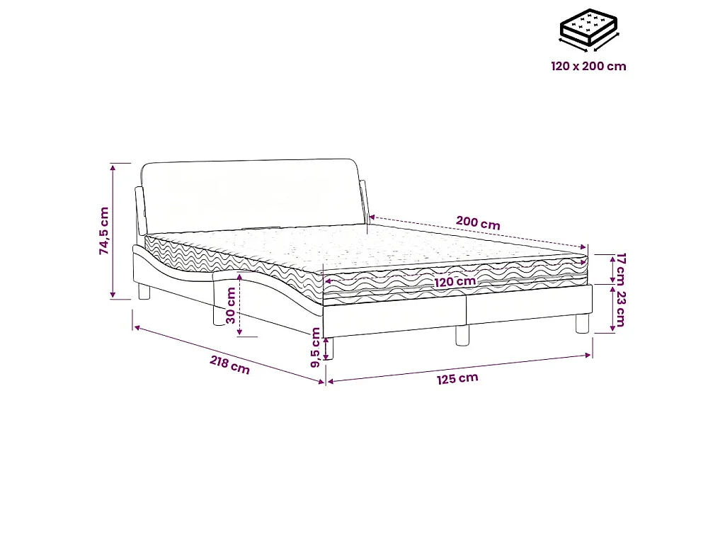 Bett mit Matratze "Dover" Dunkelgrau 120x200 cm Samt