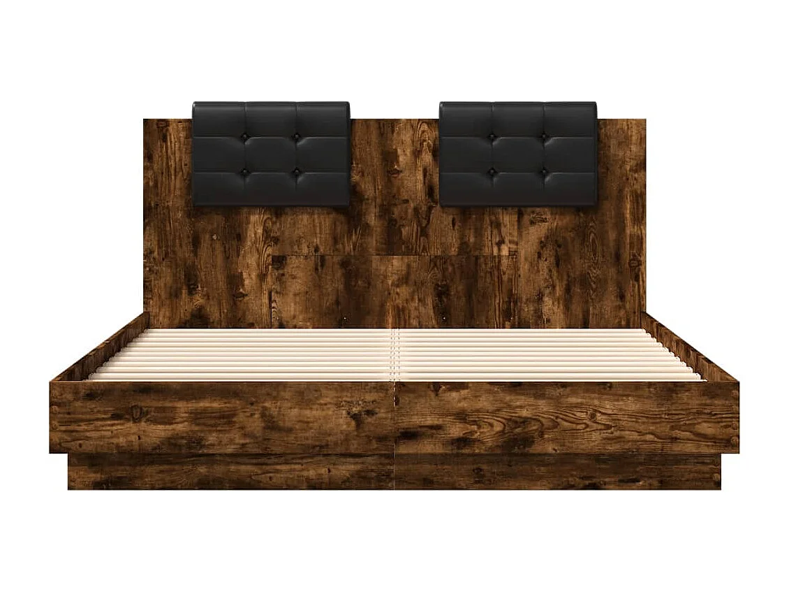 Bettgestell mit Kopfteil & LED-Leuchten Räuchereiche 140x200 cm