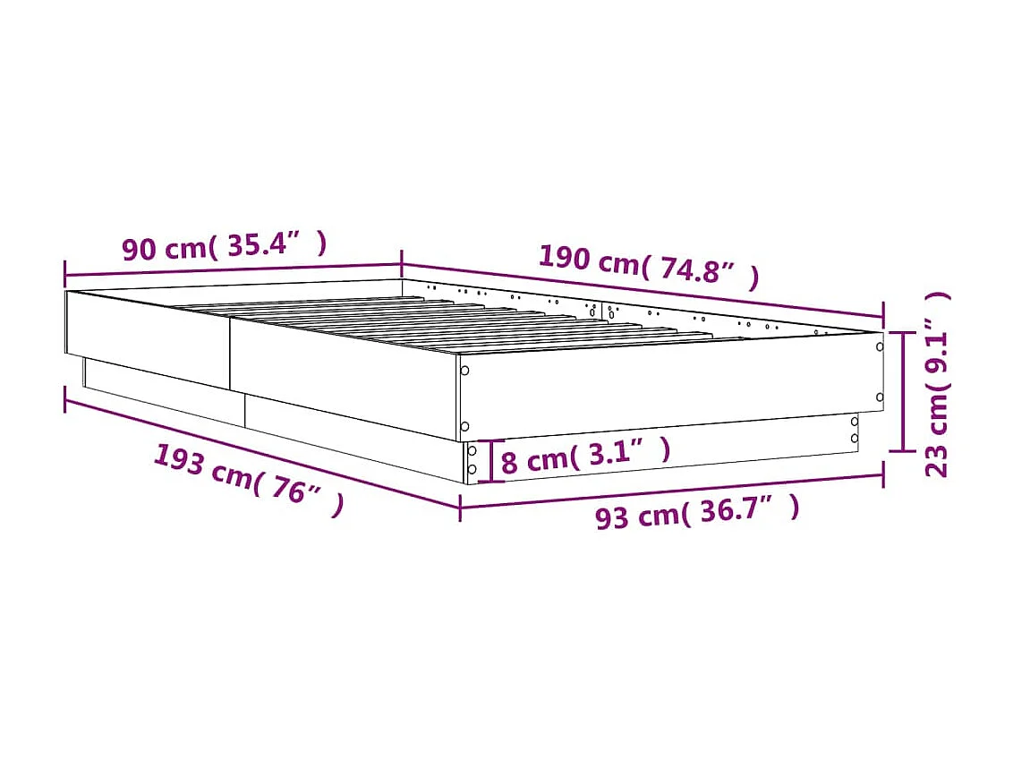 Cadre de lit sans matelas avec lumières LED 90x190 cm