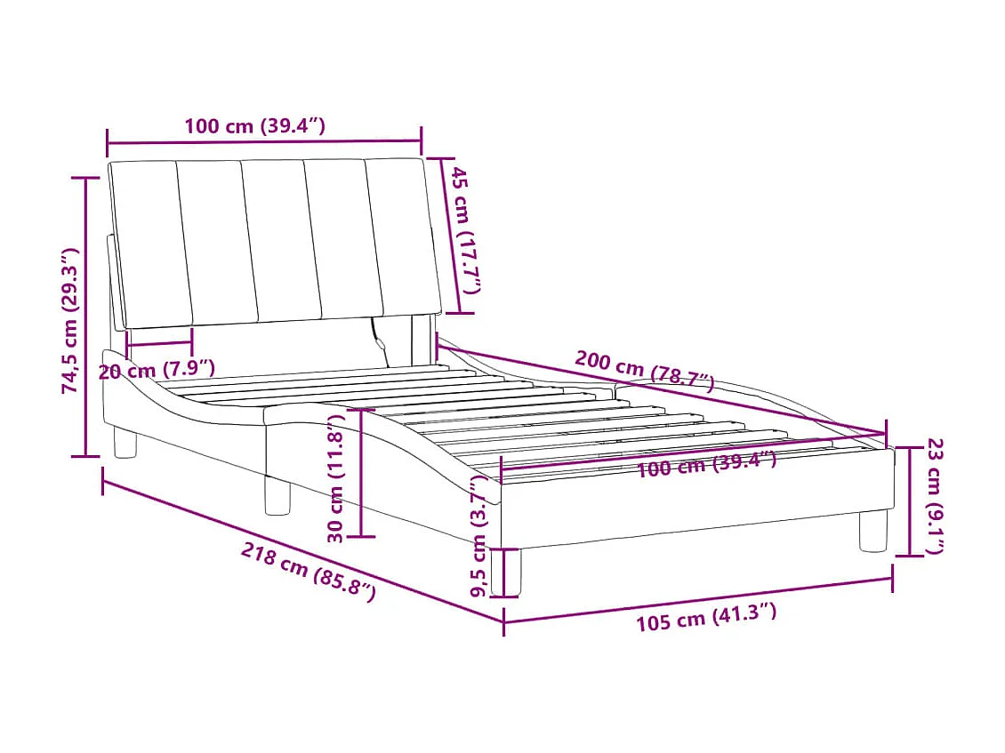 Bettgestell mit LED ohne Matratze "Hanko" Schwarz 100x200 cm Samt