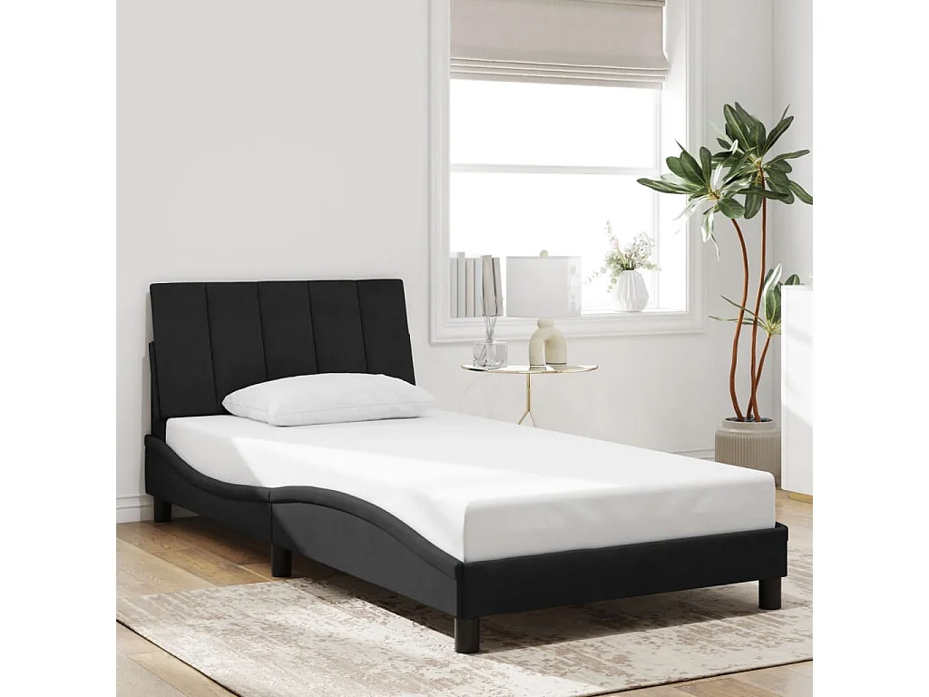 Estrutura de cama com LED sem colchão Hanko 100x200 cm veludo preto