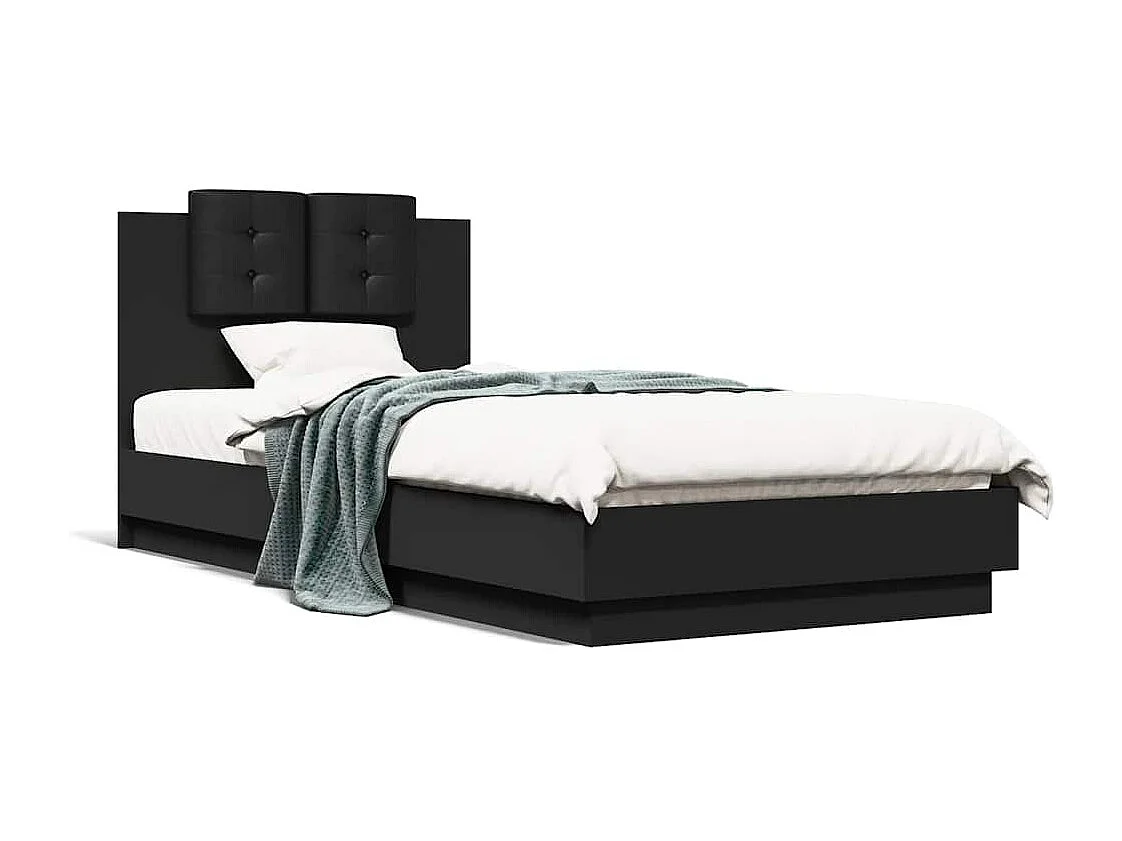 Bettgestell mit Kopfteil Schwarz 90x200 cm Holzwerkstoff