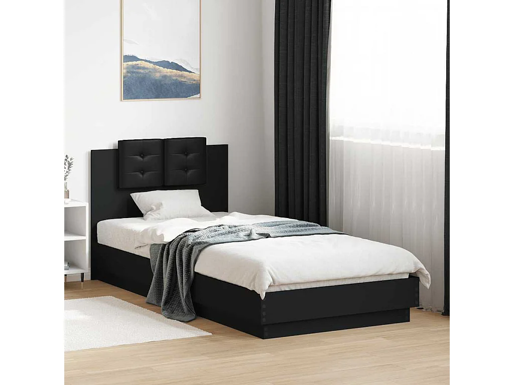 Bettgestell mit Kopfteil Schwarz 90x200 cm Holzwerkstoff