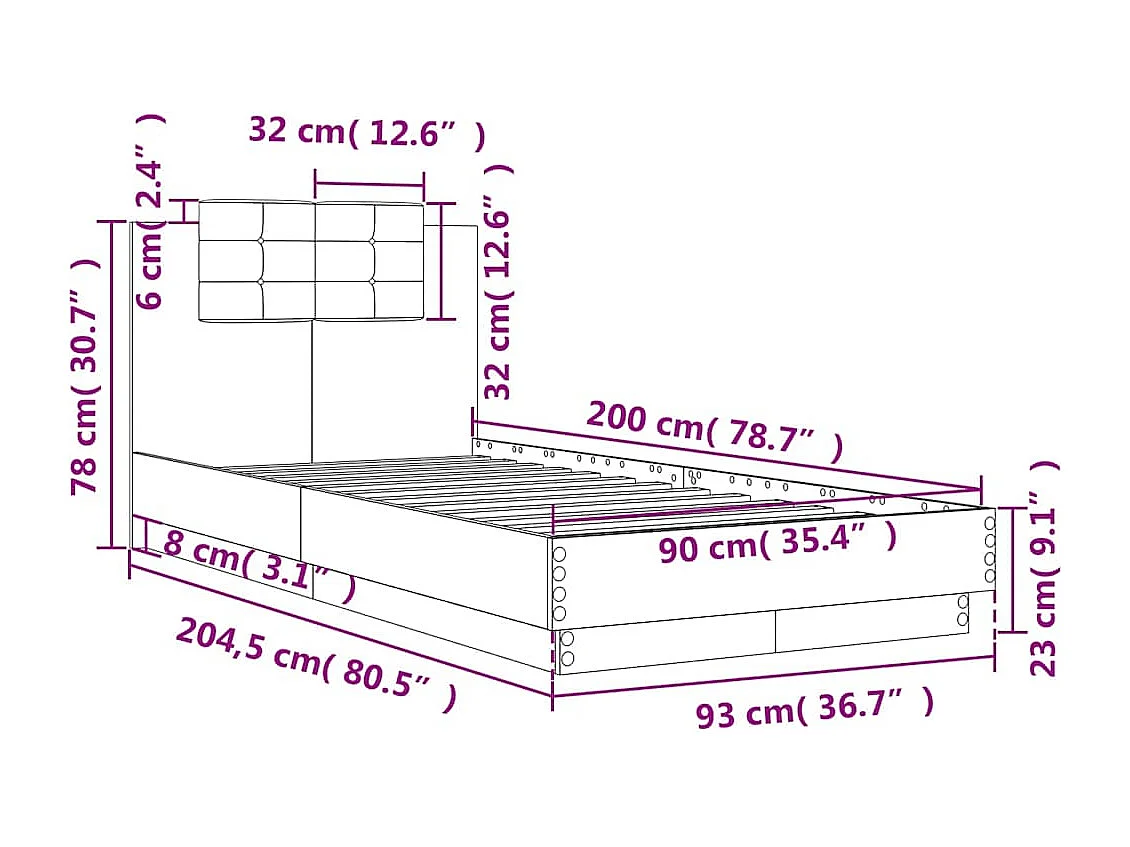 Bettgestell mit Kopfteil Schwarz 90x200 cm Holzwerkstoff