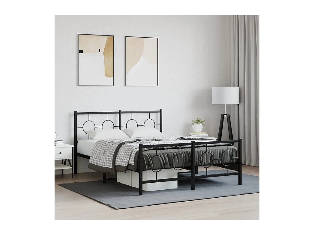 Cadre de lit métal sans matelas avec pied de lit noir 140x190cm