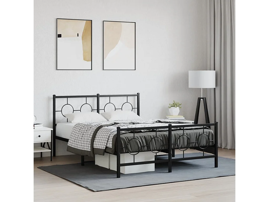Bedframe met hoofd- en voeteneinde metaal zwart 140x190 cm