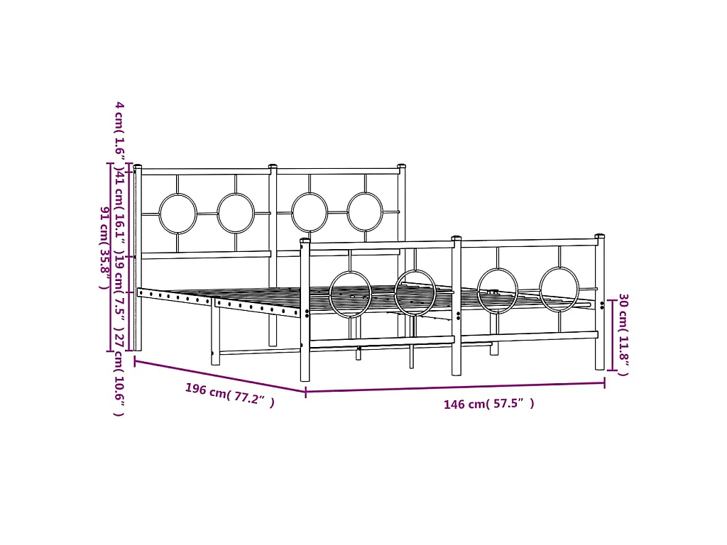 Bedframe met hoofd- en voeteneinde metaal zwart 140x190 cm