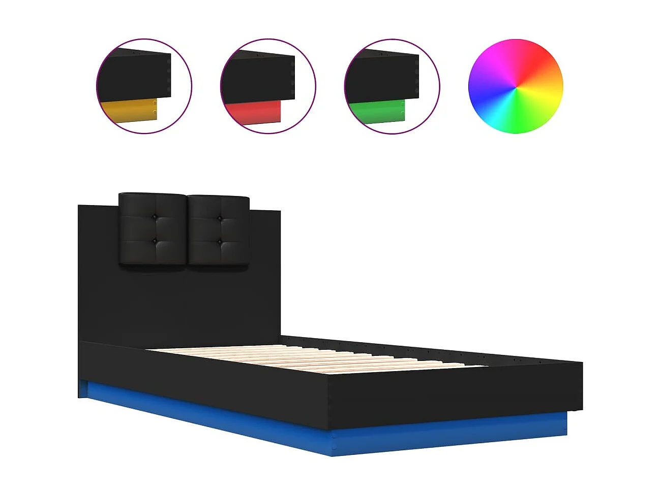 Giroletto con Testiera e LED Nero 90x190 cm