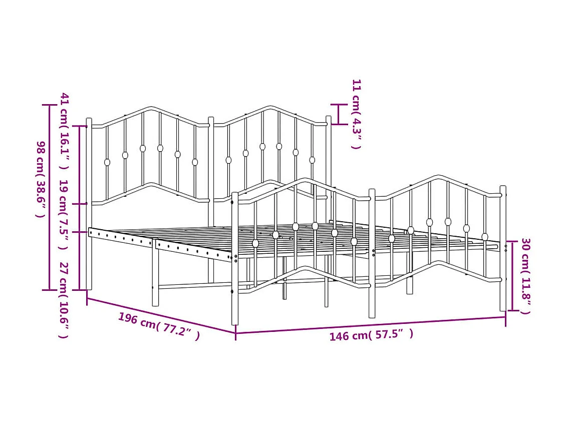 Bedframe met hoofd- en voeteneinde metaal wit 140x190 cm