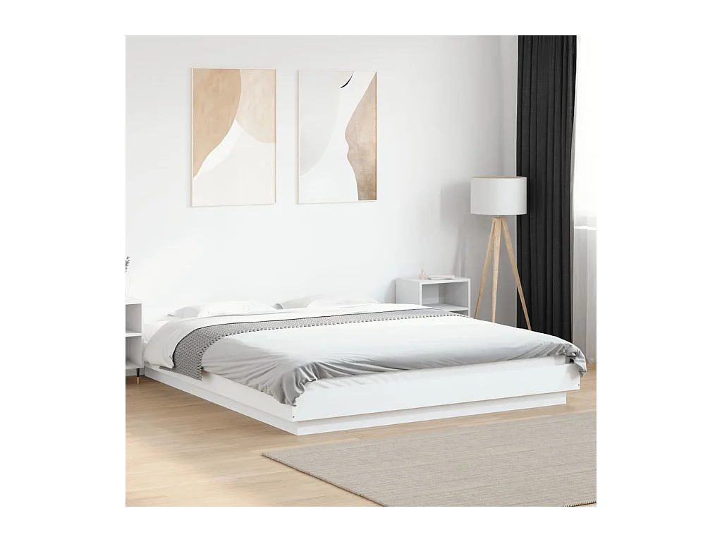 Bettgestell mit LED Weiß 150x200 cm Holzwerkstoff