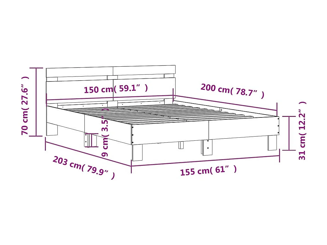 Cama con cabecero madera de ingeniería roble Sonoma 150x200 cm