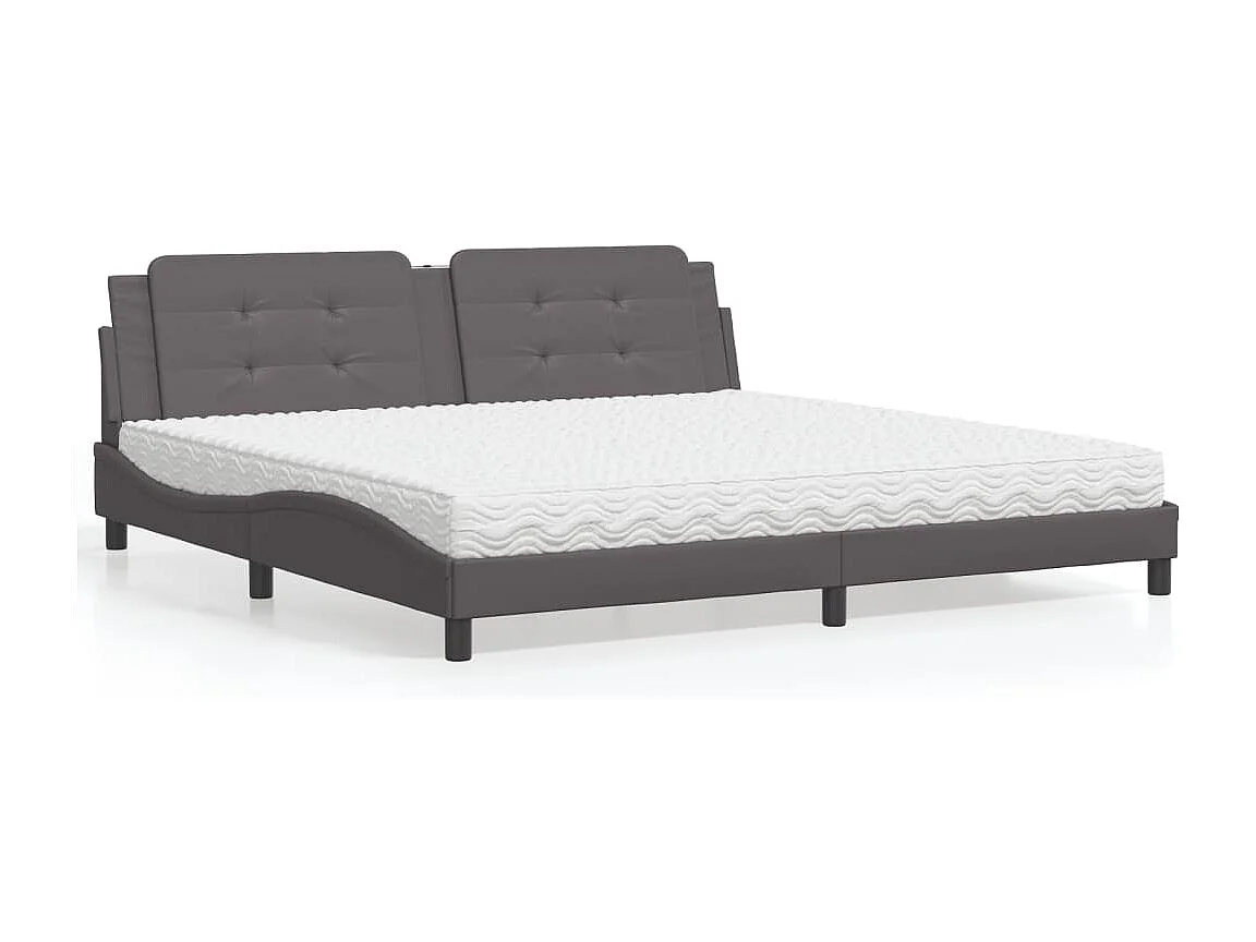 Lit avec matelas Zadar gris 200x200 cm similicuir