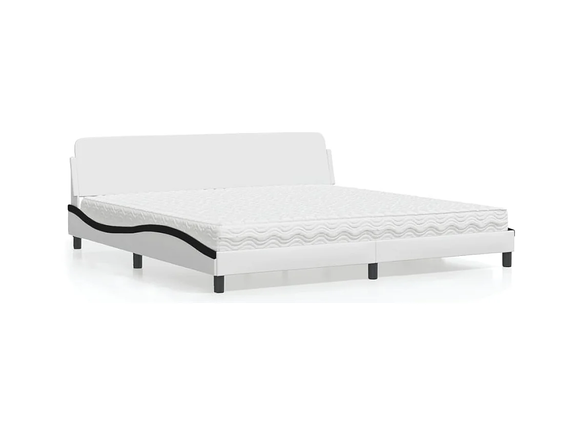 Lit avec matelas blanc et noir 200x200 cm similicuir