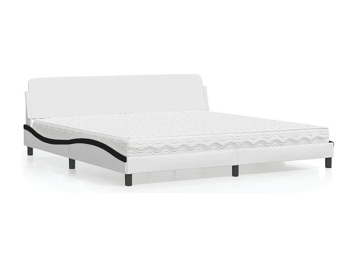 Cama com colchão Dover 200x200 cm couro artificial preto e branco