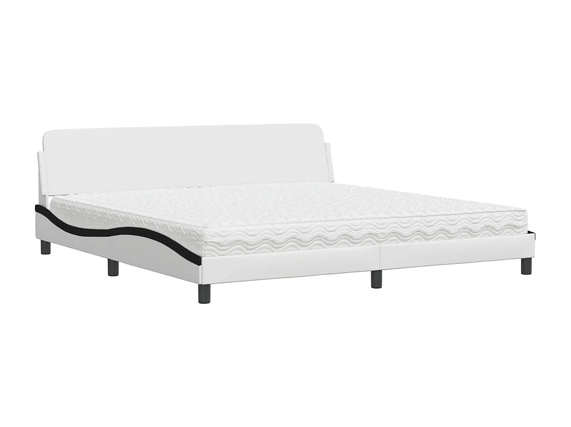 Cama com colchão Dover 200x200 cm couro artificial preto e branco