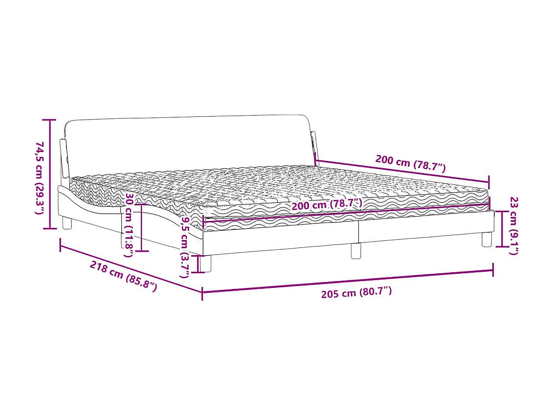 Cama com colchão Dover 200x200 cm couro artificial preto e branco
