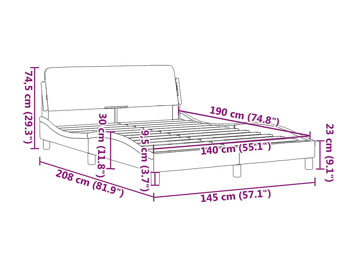 Bettgestell "Dover" Dunkelbraun 140x190 cm Stoff
