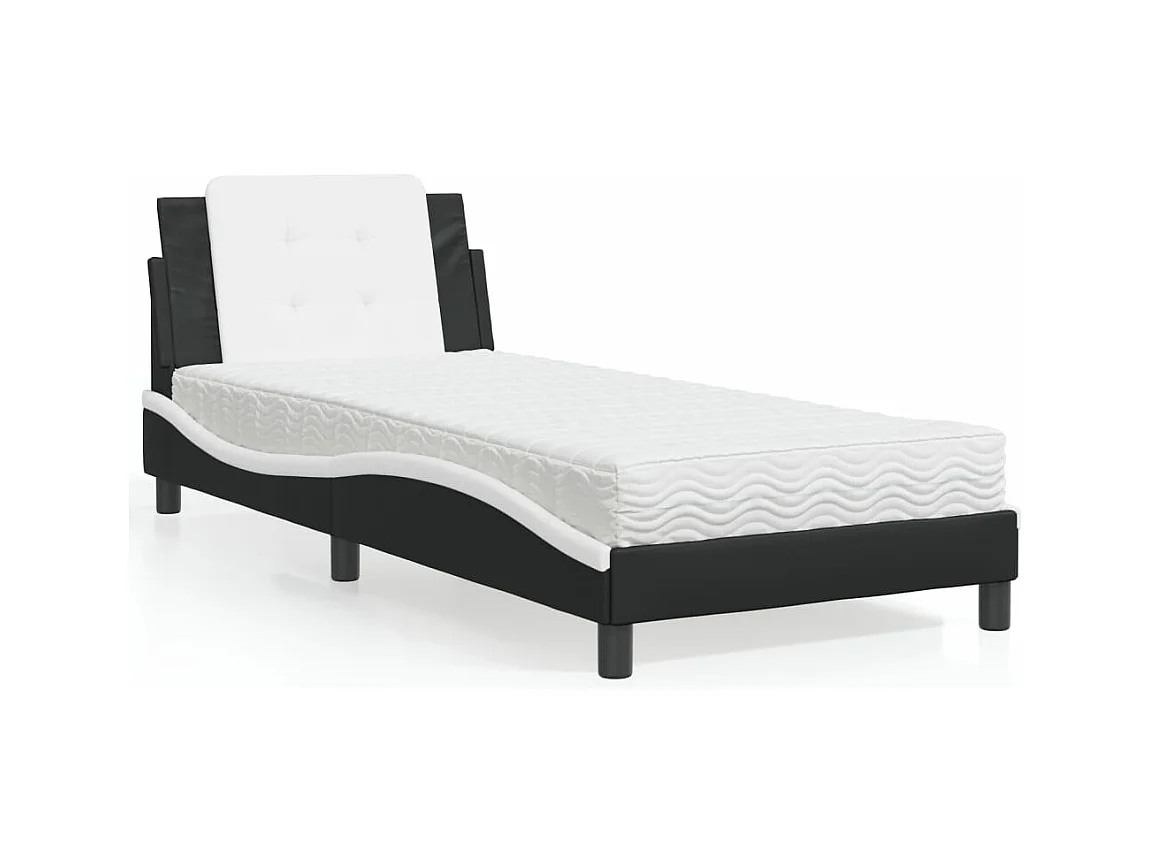 Lit avec matelas noir et blanc 90x200 cm similicuir