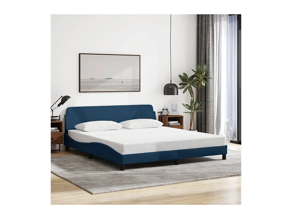 Cadre de lit avec tête de lit sans matelas bleu 180x200cm tissu