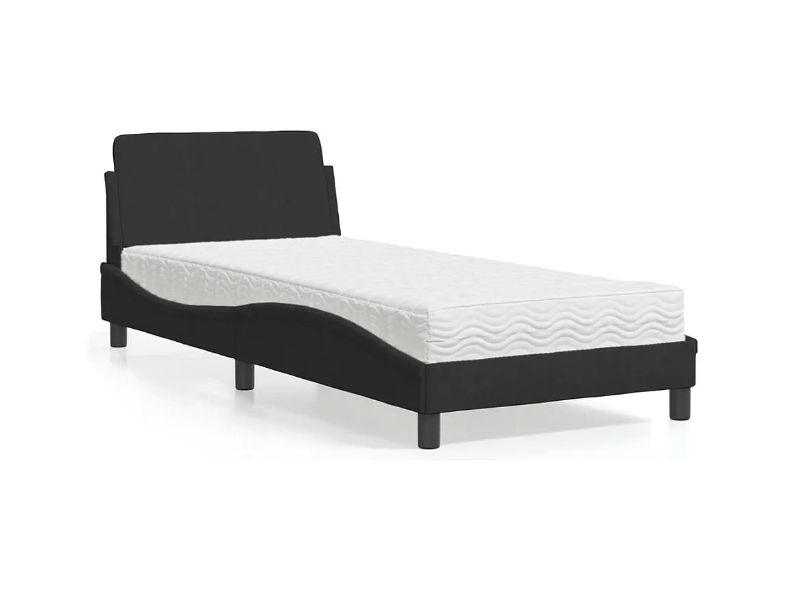 Lit avec matelas noir 90x190 cm velours